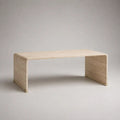 Table basse rectangulaire en travertin beige crème avec angles arrondis, 120 x 60 x 42 cm