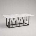 Table basse rectangulaire en MDF effet marbre blanc et métal noir, 100 x 50 x 45 cm