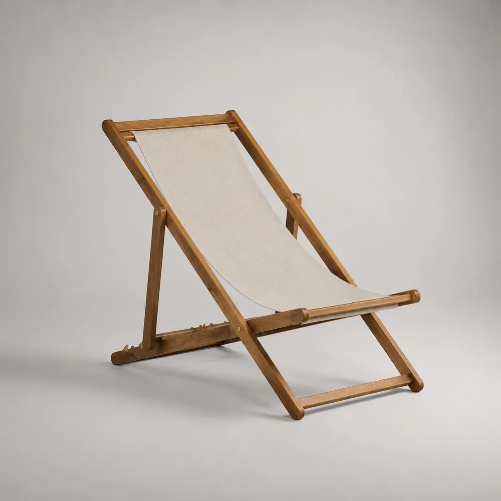 Transat d’extérieur pliant et réglable en bois d’acacia massif avec toile écrue, 101 × 58 × 80 cm