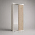 Armoire-penderie rectangulaire à 2 portes coulissantes avec miroir, panneaux de particules mélaminés et pin massif, blanc, bois naturel et argenté, 90 × 50 × 200 cm