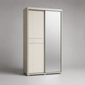 Armoire-penderie en bois blanc à 2 portes coulissantes, miroir et 2 tiroirs, 120 × 60 × 200 cm