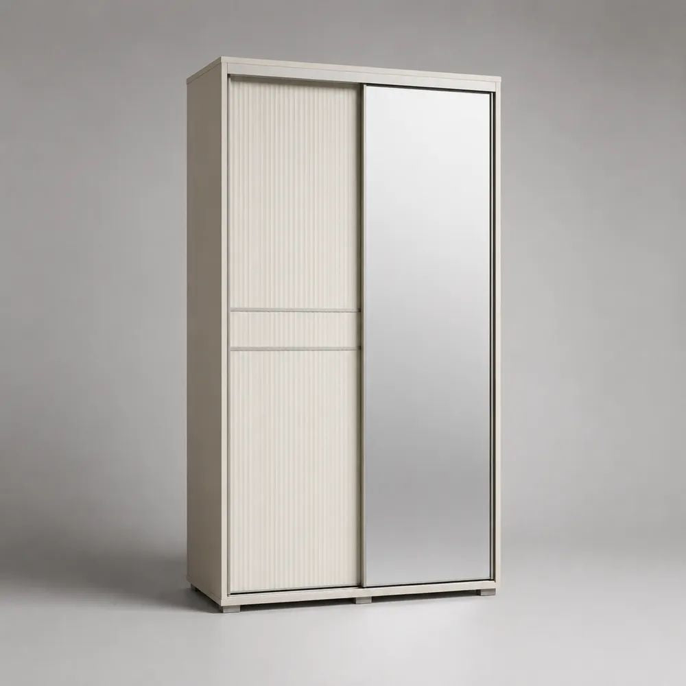 Armoire-penderie en bois blanc à 2 portes coulissantes, miroir et 2 tiroirs, 120 × 60 × 200 cm