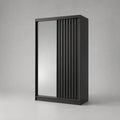 Armoire en panneaux de particules et MDF noir mat avec 2 portes coulissantes et miroir, 120 × 60 × 200 cm