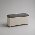 Banquette coffre de rangement rembourrée en polyester et MDF, gris anthracite, beige et bois naturel, 80 × 40 × 45 cm