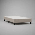 Sommier tapissier rectangulaire 2 places en tissu beige avec pieds noirs, 140 x 190 x 30 cm