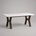 Table basse rectangulaire en MDF effet marbre blanc et bois massif brun foncé, 110 × 60 × 50 cm