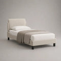 Lit simple rembourré beige et noir 90 x 190 cm en polyester et contreplaqué avec tête de lit