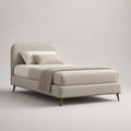 Lit double rembourré 160 x 200 cm en polyester beige avec tête de lit, sommier à lattes et pieds en acier