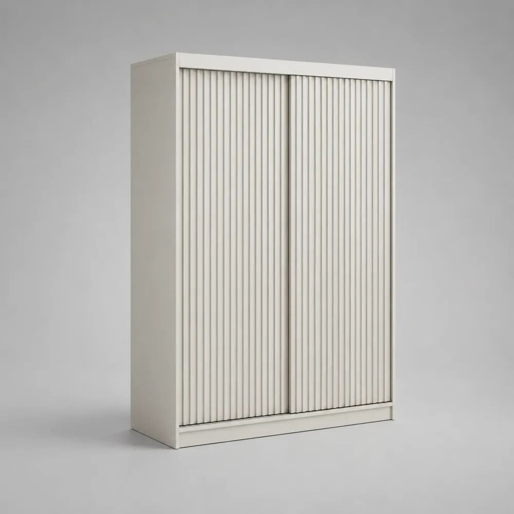 Armoire rectangulaire en panneaux de particules et MDF blanc cassé à 2 portes coulissantes, 120 x 60 x 200 cm
