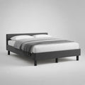 Lit double rembourré en polyester gris foncé avec tête de lit et sommier à lattes, couchage 160 × 200 cm