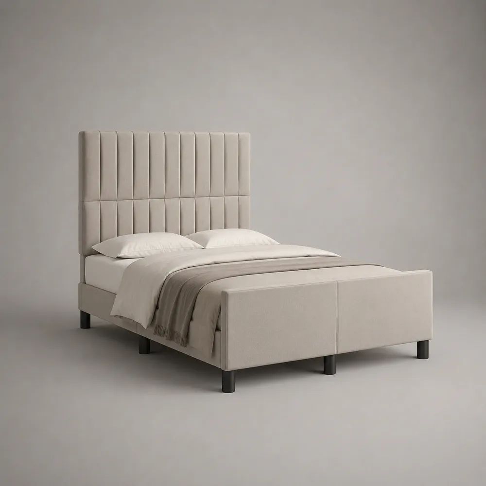 Lit double rembourré beige et noir 160 x 200 cm avec tête de lit à panneaux verticaux et sommier à lattes