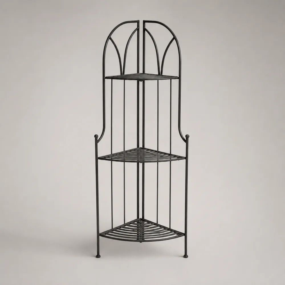 Étagère d’angle sur pied en acier noir à 3 niveaux, 40 × 40 × 120 cm