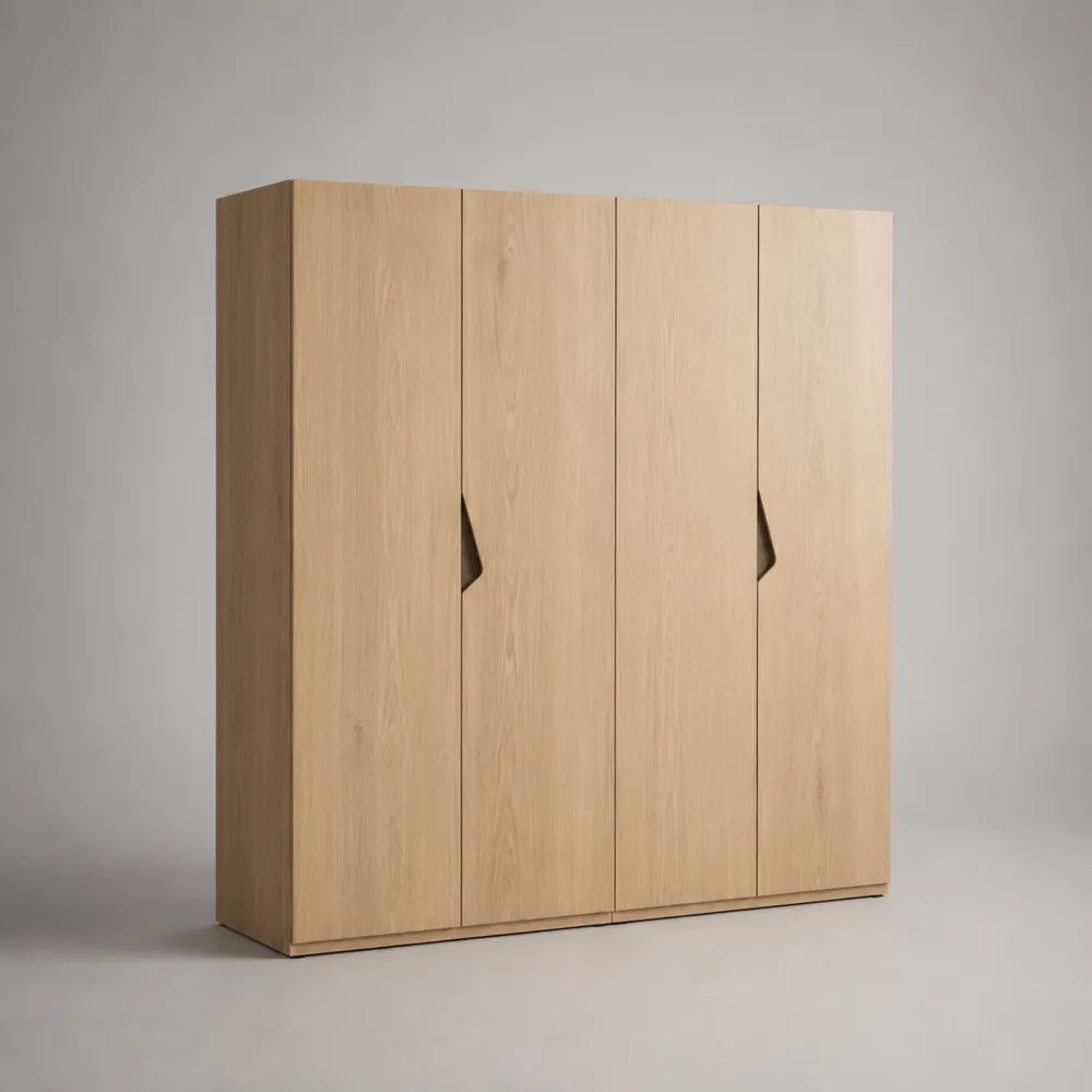 Armoire de chambre en panneaux de particules mélaminés, 4 portes battantes, chêne clair, 180 × 55 × 200 cm