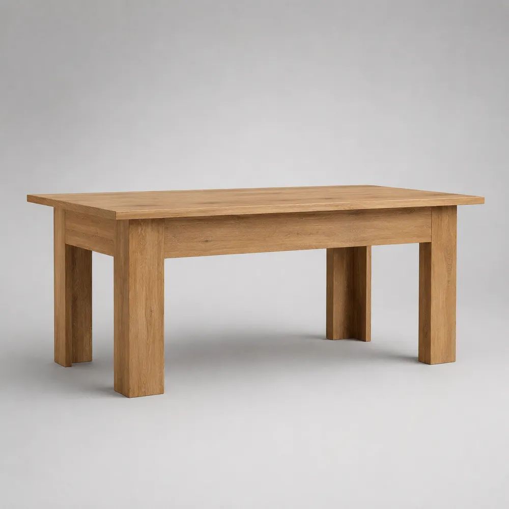 Table basse rectangulaire en panneaux MDF plaqués chêne naturel, 110 × 60 × 45 cm