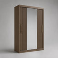 Armoire à 3 portes coulissantes avec miroir, panneaux MDF brun noyer, 120 × 55 × 200 cm