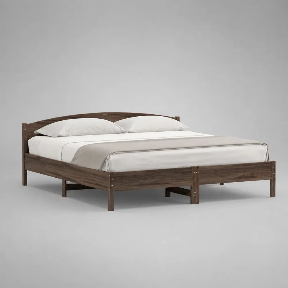 Lit double 160 × 200 cm en pin massif brun noyer avec tête de lit et sommier à lattes