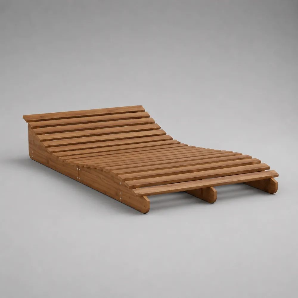 Bain de soleil en bois massif à lattes courbées, marron naturel, 200 × 70 × 33 cm