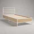 Cadre de lit simple 90 x 190 cm en acier blanc et MDF plaqué chêne clair avec sommier à lattes