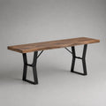 Banc rectangulaire en bois massif et métal, marron naturel et noir, 160 × 40 × 45 cm
