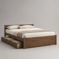 Lit double en pin massif brun noyer avec 2 tiroirs, couchage 160 x 200 cm, dimensions 169 x 209 x 101 cm