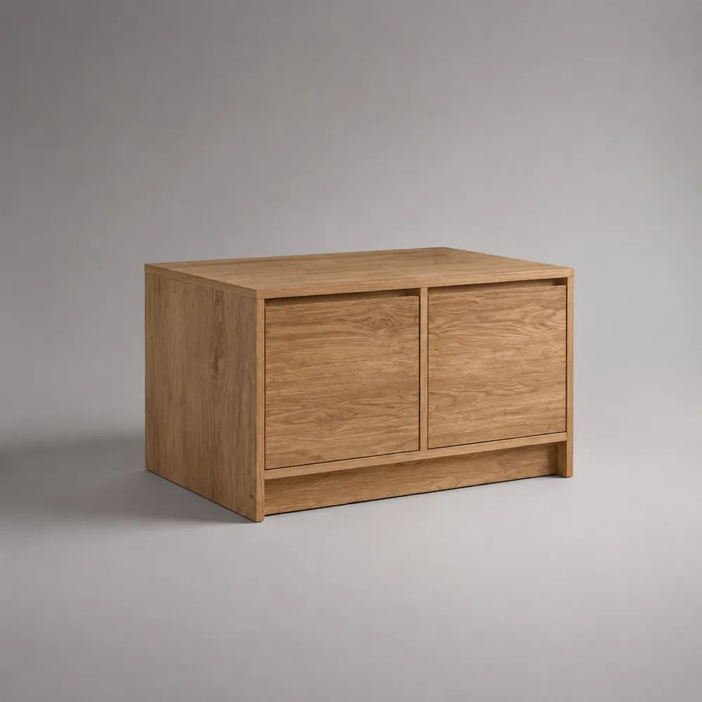Table basse rectangulaire en panneaux de particules mélaminés avec rangement à 2 portes, chêne naturel, 80 × 40 × 55 cm