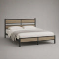 Lit double 160 × 200 cm en acier et panneaux MDF, noir et chêne clair, 208 × 166 × 110 cm