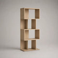 Bibliothèque étagère géométrique sur pied à 6 niches en panneaux de particules mélaminés, chêne clair, 60 × 24 × 160 cm